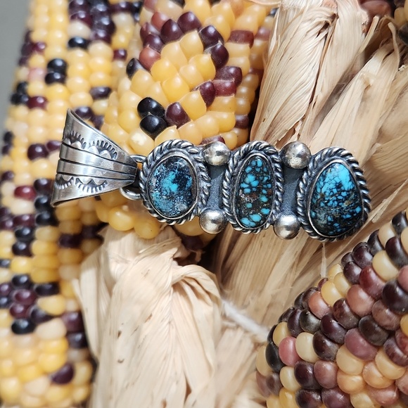 Amazing NWOT Native American Navajo 3 Stone Turquoise Pendant 💙 - Picture 1 of 11